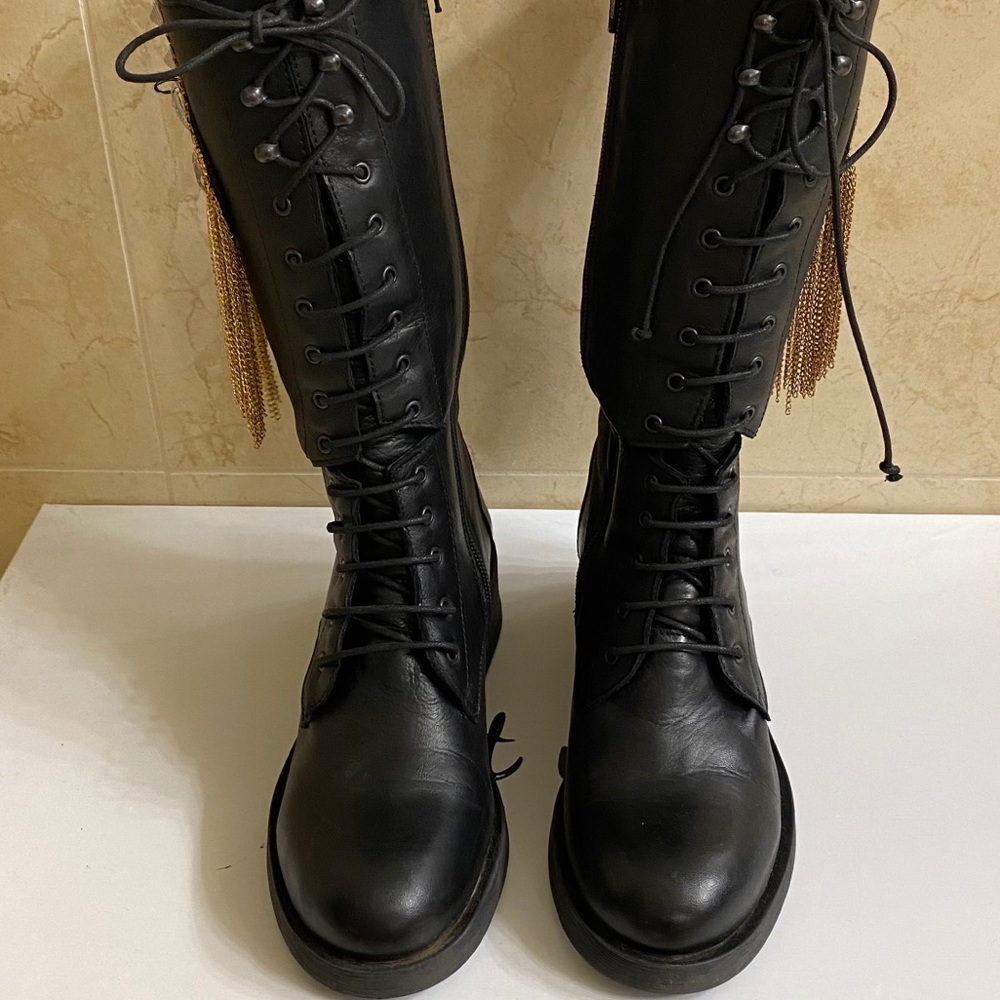 Black leather mid length boot